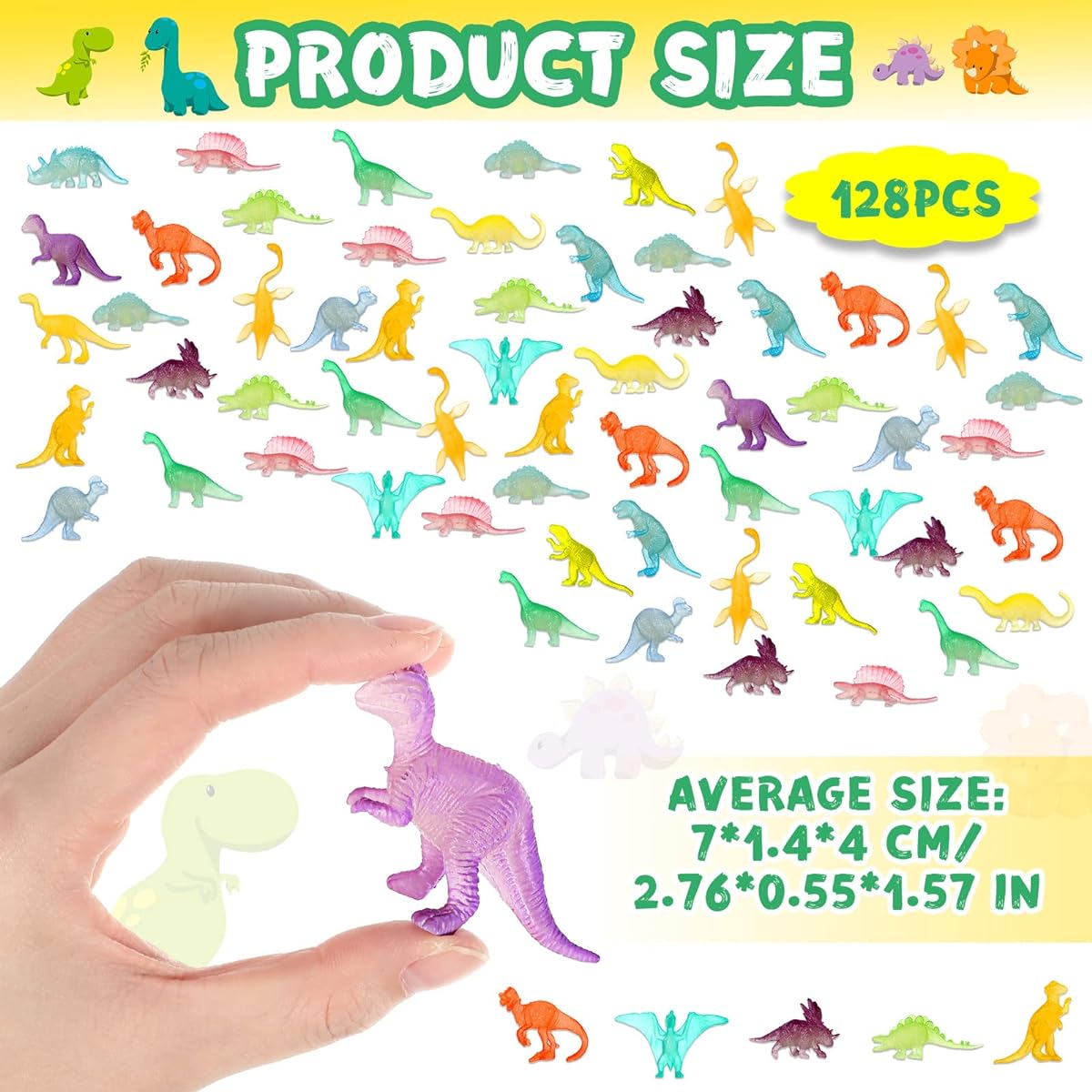 Glow in the Dark Dinosaur Toys, 128pcs Glow in the Dark Mini Dinosaur Figures Plastic Tiny Dinosaurs Realistic Tiny Dinosaur Figures Glow in the Dark Toys for Girls Boys Pinata Goodie Bag Stuffers Birthday Party Favors