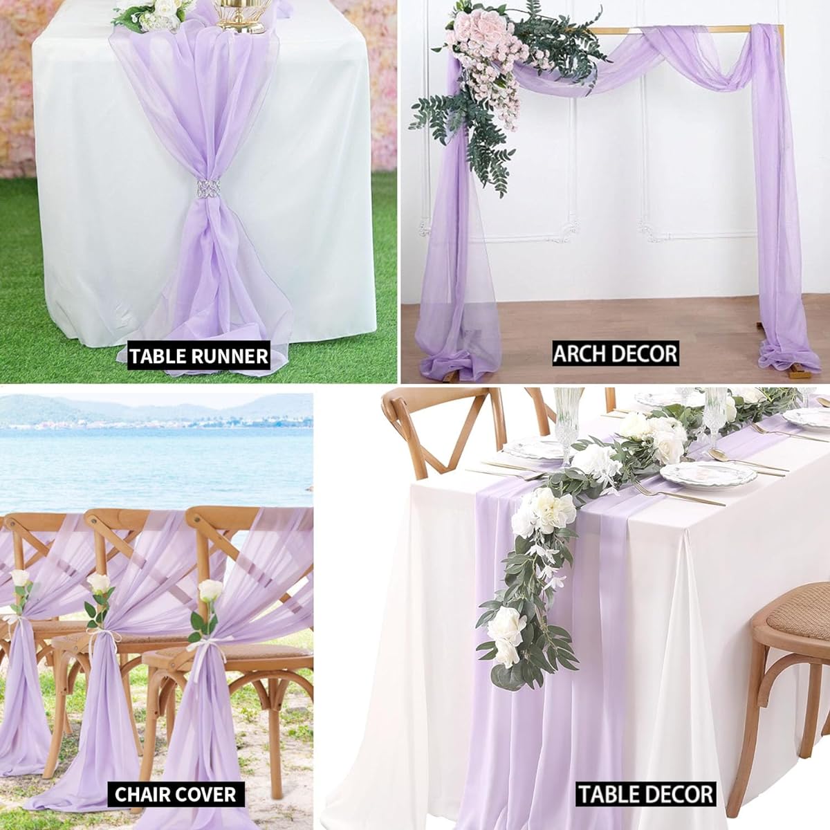 KINBOSD 1pc Chiffon Table Runner 27 x 118 Inch Pink Sheer Romantic Wedding Runner for Wedding Birthday Party Bridal Baby Shower Decoration (Light Purple)