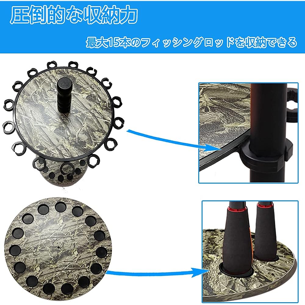 timiland Rod Holder, Round Design, 360 Degree Rotation Fishing Rod Stand, Can Hold 15 Fishing Rods, Rod Storage Rack, Advanced Fishing Rod Display Stand, Japanese Instruction Manual Included, Easy to Assemble