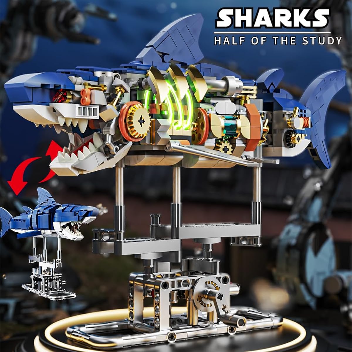 HEGOAI Ideas Shark Sea Creatures Building Set Marine Animals Building Blocks Toys with Display Stand and Lights STEM Toys for Kids/Adults/Sea Lovers 687 Pieces