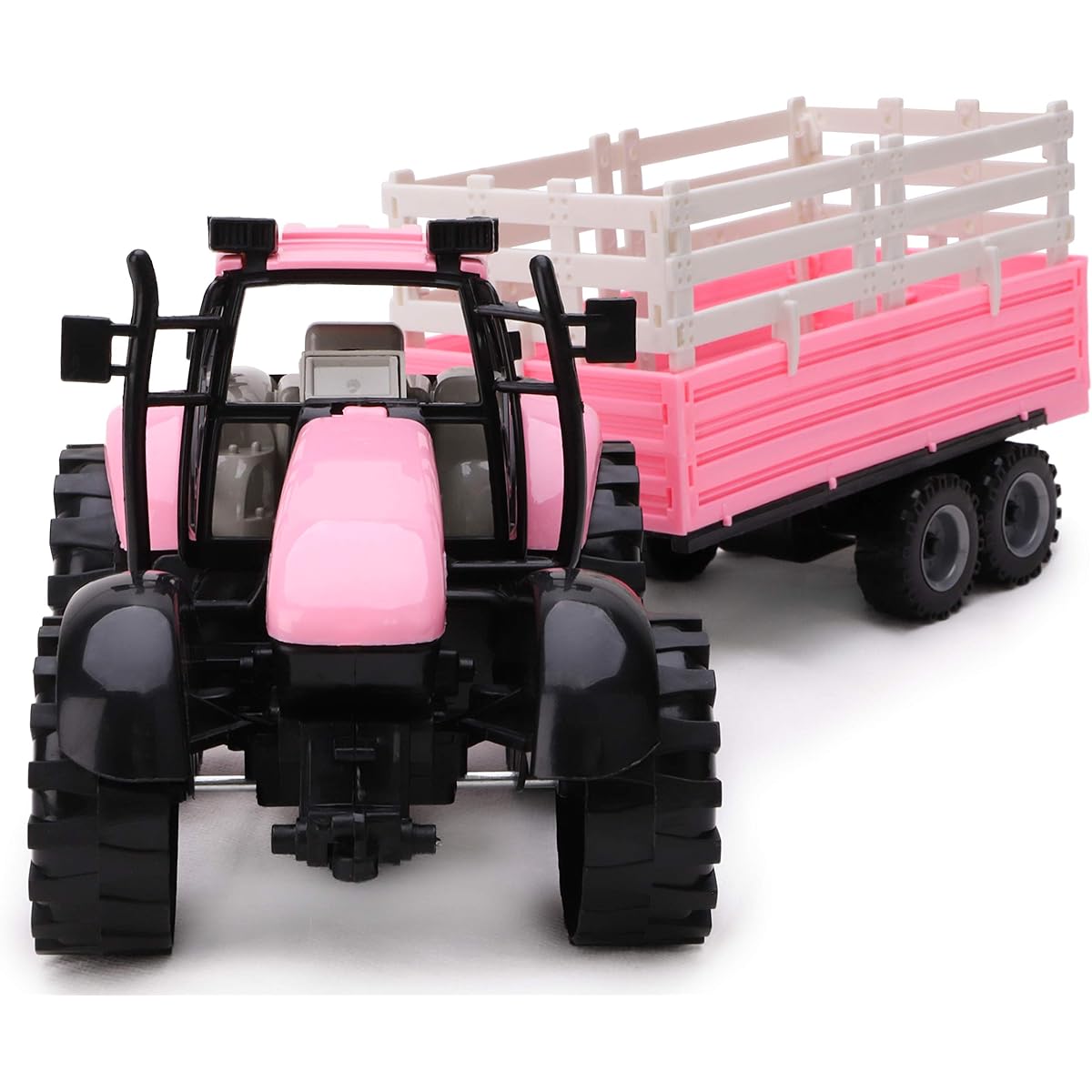 Toyland Friction Powered Farm Tractor with Trailer Pink Red Blue Pink