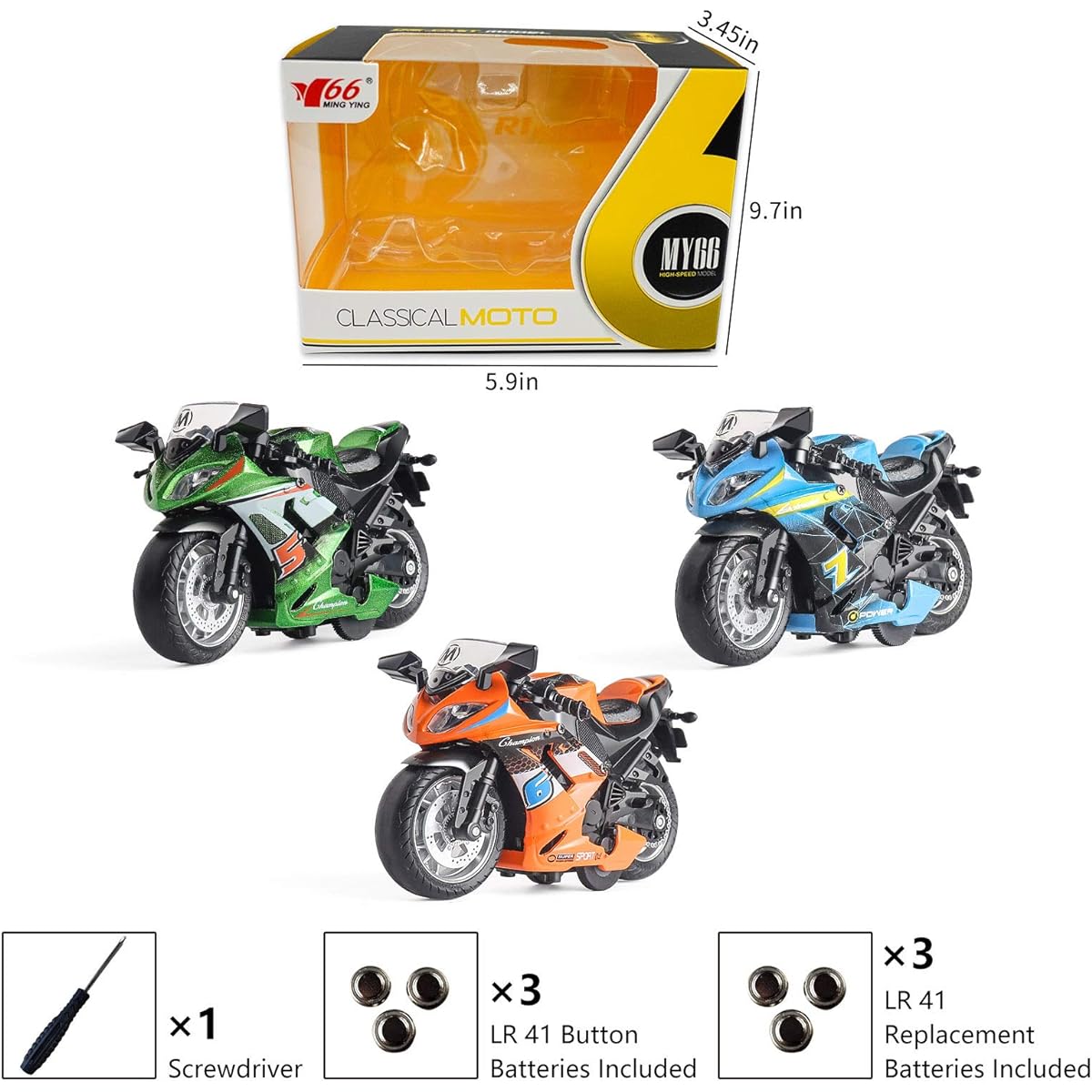 MING YING 66 Toy Motorcycle - Pull Back Toy Car with Sound and Light Toys, Toy Motorcycle for Boys, Toys for Boys Ages 3-9 (Blue)