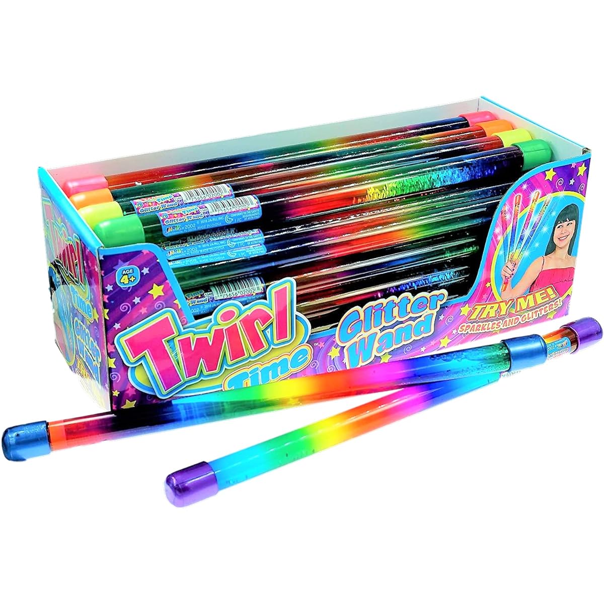 JA-RU Glitter Baton Wands (6pcs) Magic Fairy Rainbow Wands Toys for Kids Girls Princess Plus 1 Bouncy Ball 2002-6p