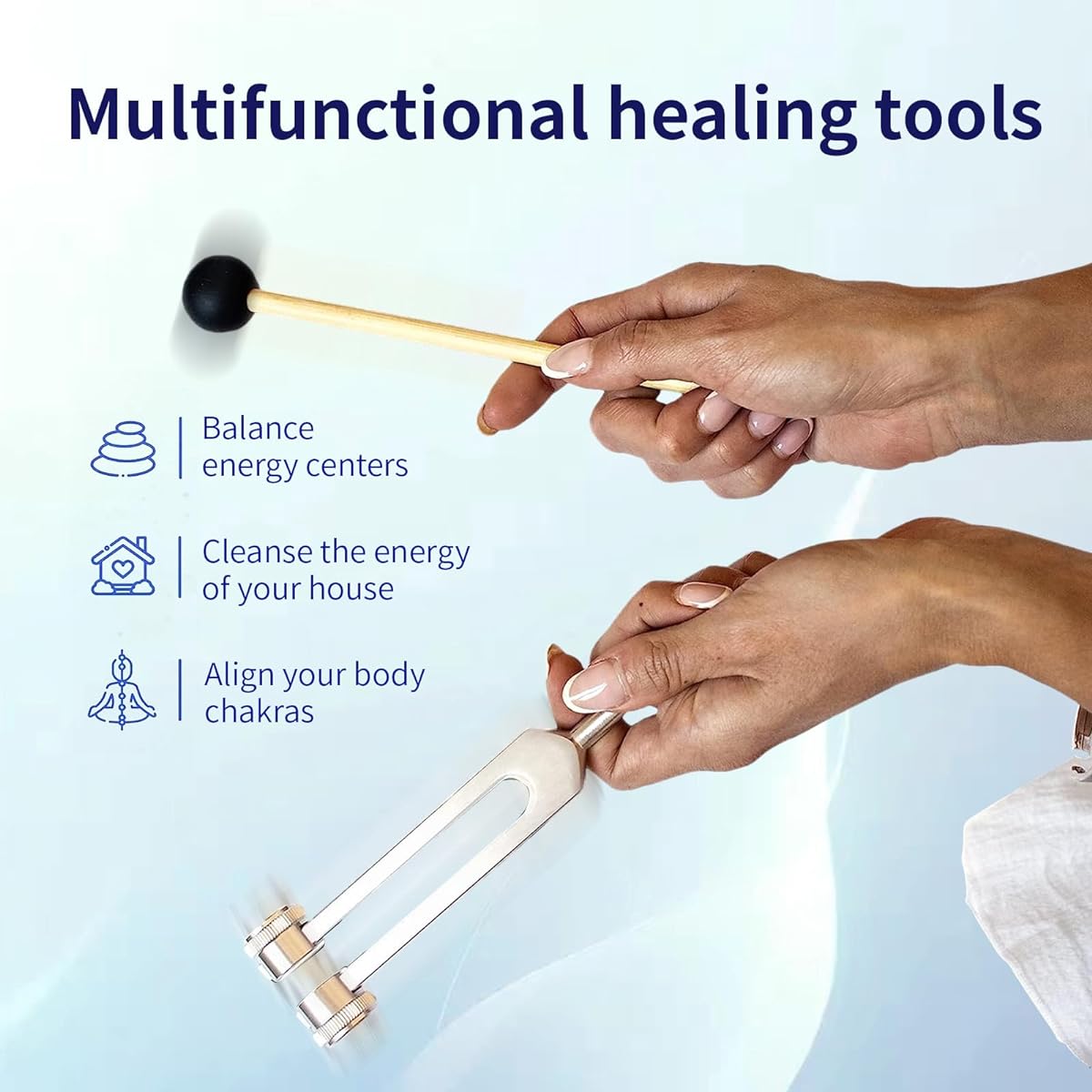 Chakra Tuning Fork Set for Healing, 8 Pieces Silver Chakra Tuning Forks for Meditation with Silicone Hammer