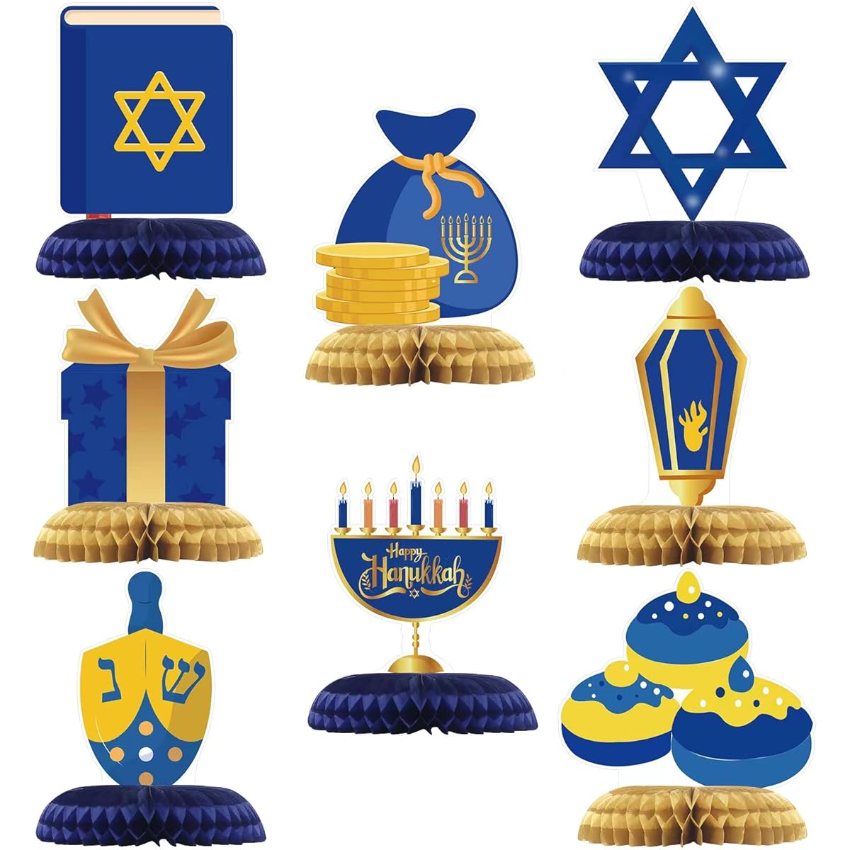 8 Pieces Happy Hanukkah Table Decoration Menorah Dreidel Table Centerpiece Star of David Chanukah/Hanukkah Party Wedding Birthday Party Baby Shower Honeycomb Centerpiece