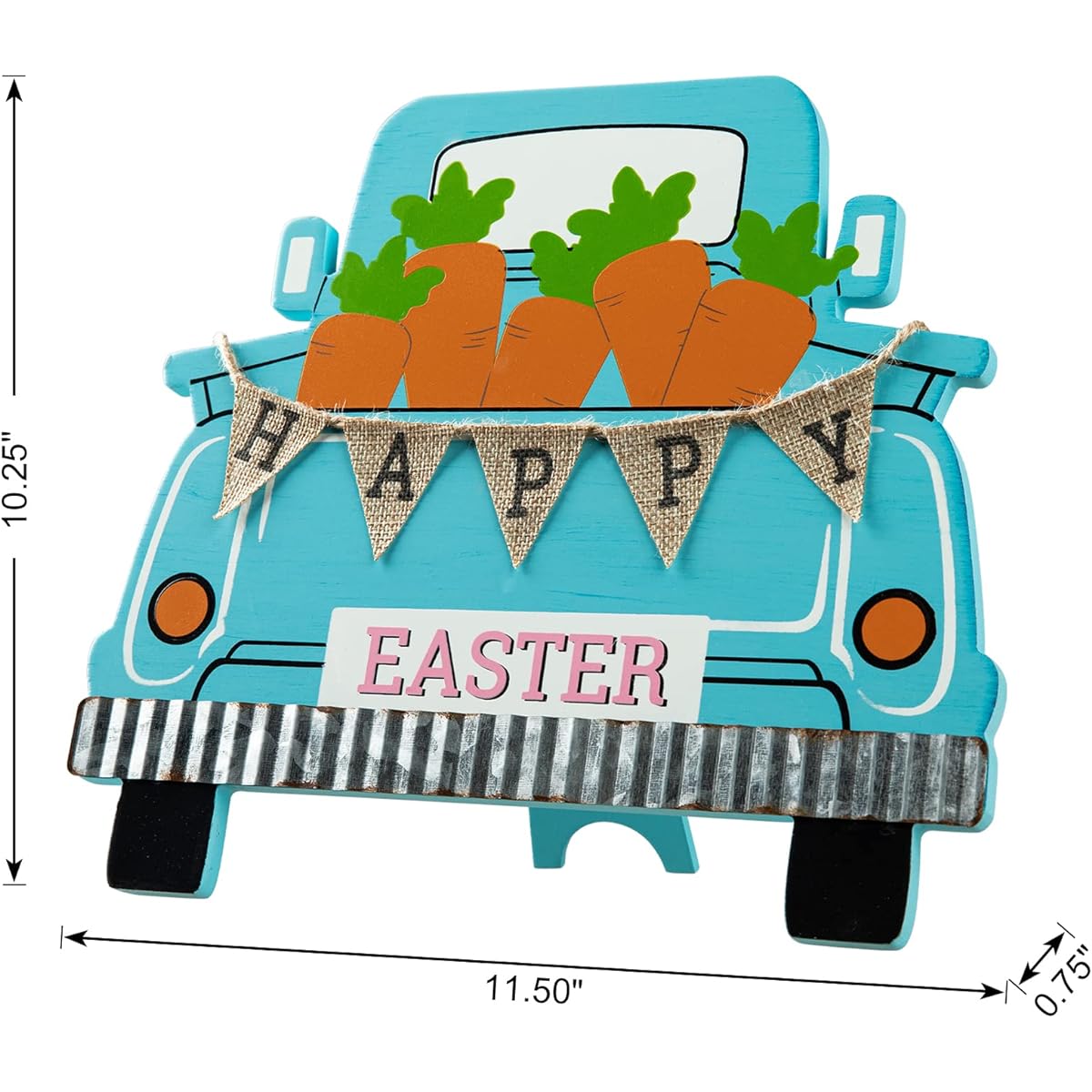 glitzhome Happy Easter Tabletop Sign Indoor Decor Easter Wooden Metal Truck Block Farmhouse Rustic Table Centerpiece Sign Decoration Easter Truck Carrot Spring Break Home Party Decor