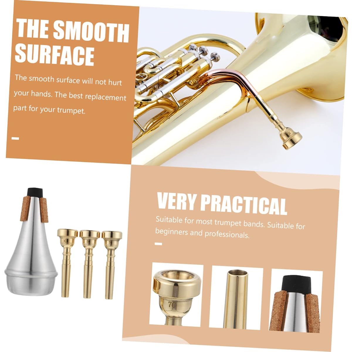 Vaguelly 5 Set Trumpet Mute Trumpet Part Trumpet Mouthpiece Copper Musical Instrument 7c Small