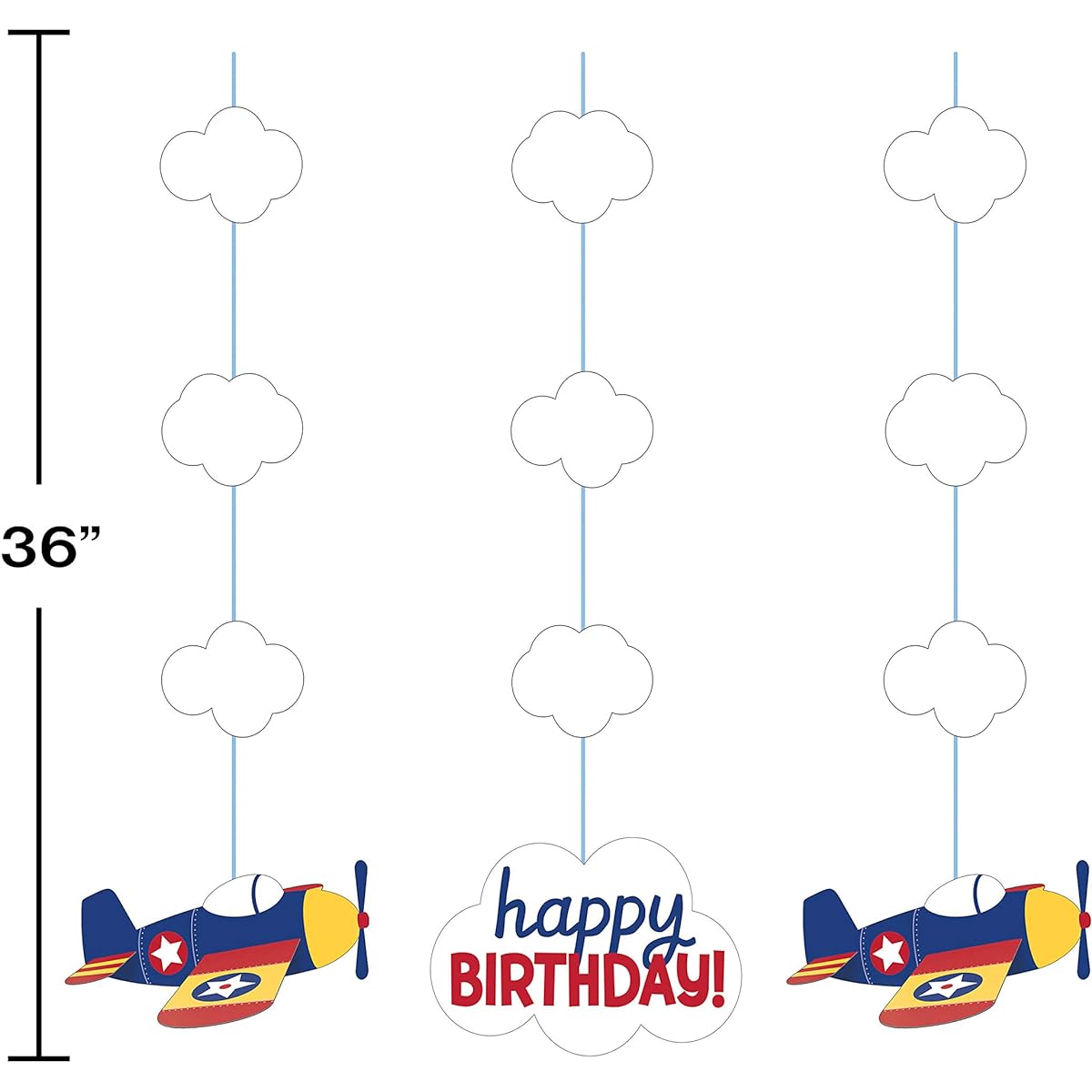 Creative Converting 332217 Airplane Themed Birthday String Hanging Decorations, 3 Carat, 36 Inch, Multicolor