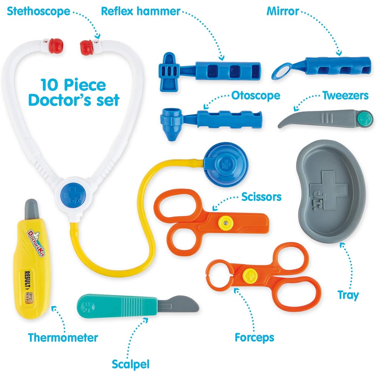Kidoozie My First Doctor's Kit - 10 Piece Pretend Play Doctor Kit for Kids with Toys and Carrying Case, Role Play Educational Toy Doctor Playset for Ages 3+