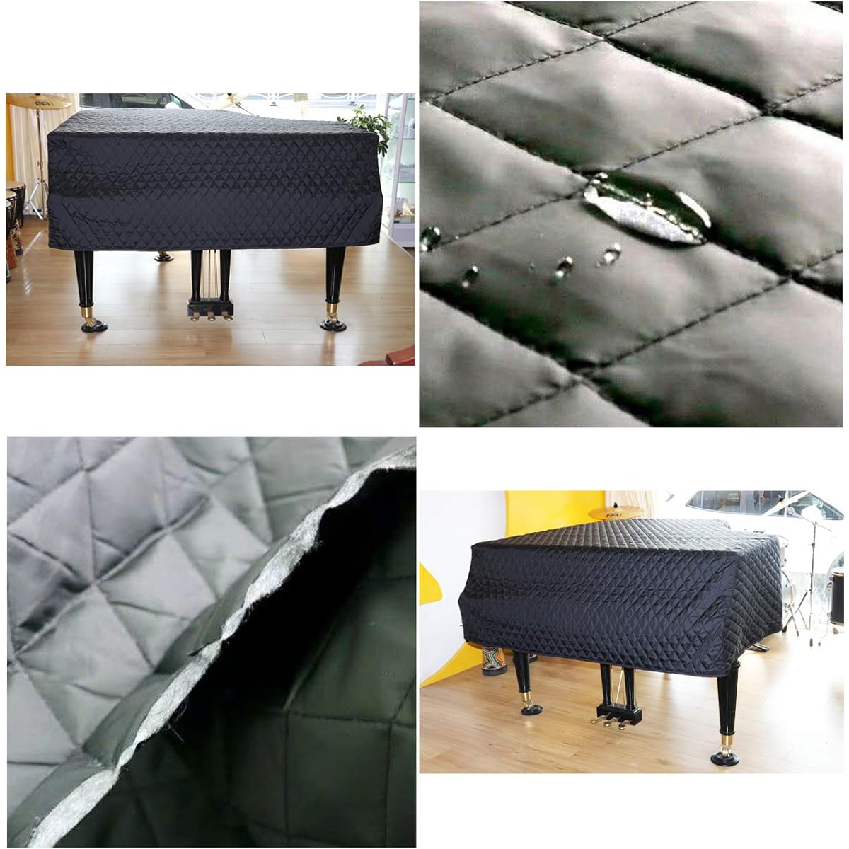 ESYUEL Grand Piano Cover Dust Protection Cover Quilted Diamond Pattern (200cm/78.75inch, Black)