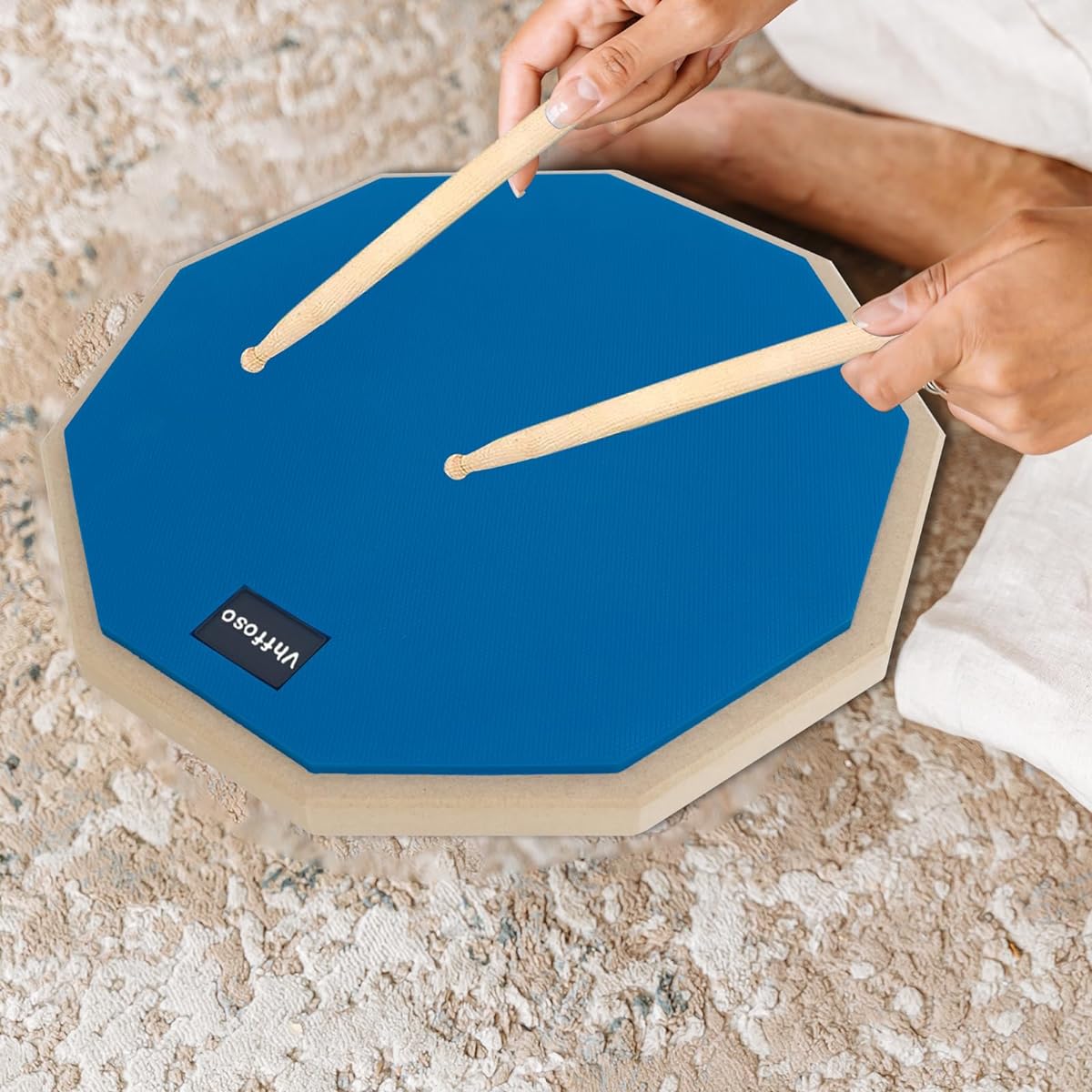 112" Practice Drum Pad and Sticks Beginner Snare Drum Pad with Drum Sticks (2 Pairs) and Carry Bag Double-Sided Silent Drum Pad (Blue)