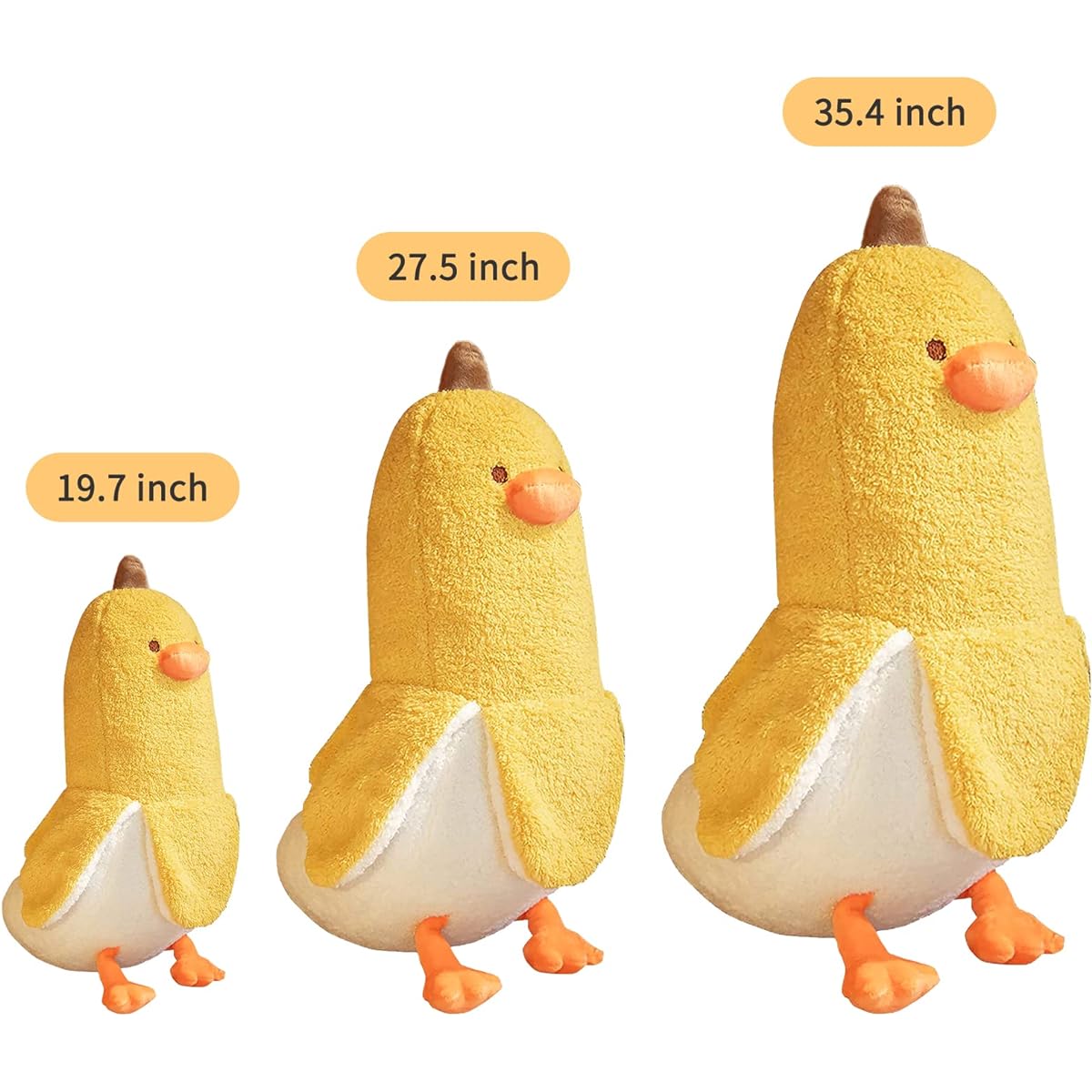 PEACH CAT Banana Duck Plush Toy Cute Plushie Hugging Plush Pillow Duck Stuffed Animal for Girls and Boys Yellow 27.5"