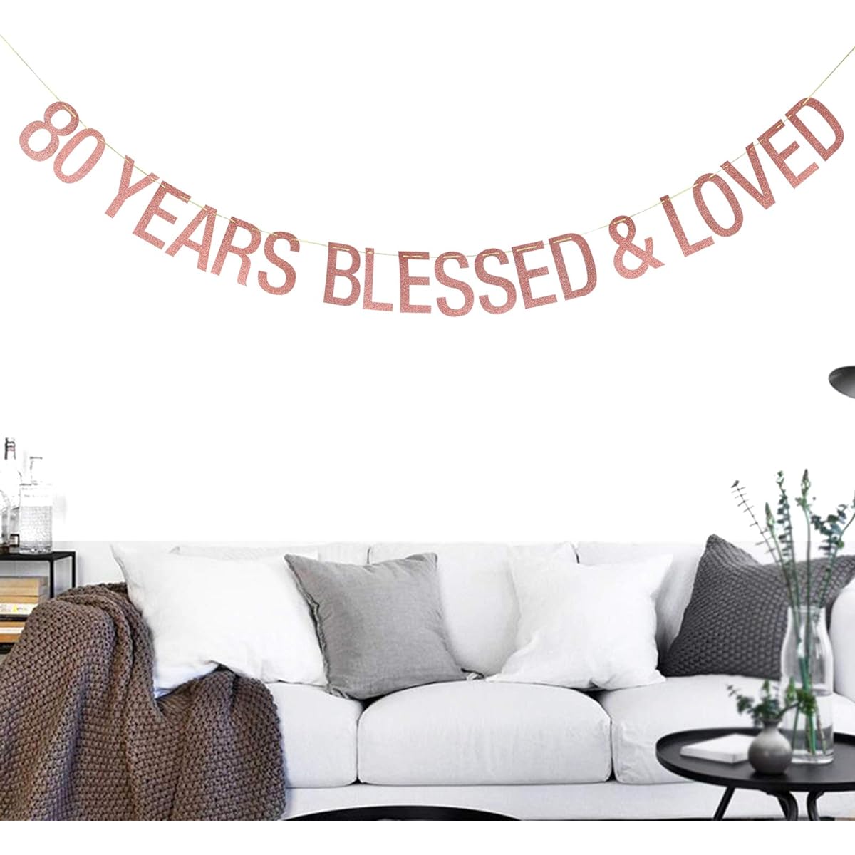 80 Years Blessed & Loved Banner - 80th Anniversary / 80th Birthday Banner 80th Anniversary / 80th Birthday Decorations (Rose Gold)