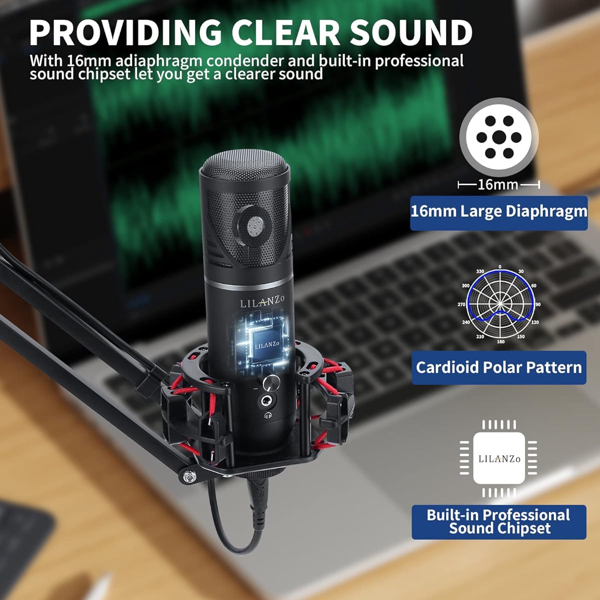 ne, USB Microphone, Unidirectional Gaming Microphone, Microphone Arm, Microphone Set, PC Microphone, with RGB Light, Skype, Music Production, Recording, Live Broadcasting, YOUTUBE, Game Commentary, Working from Home, Compatible with Windows, Mac, and PS4