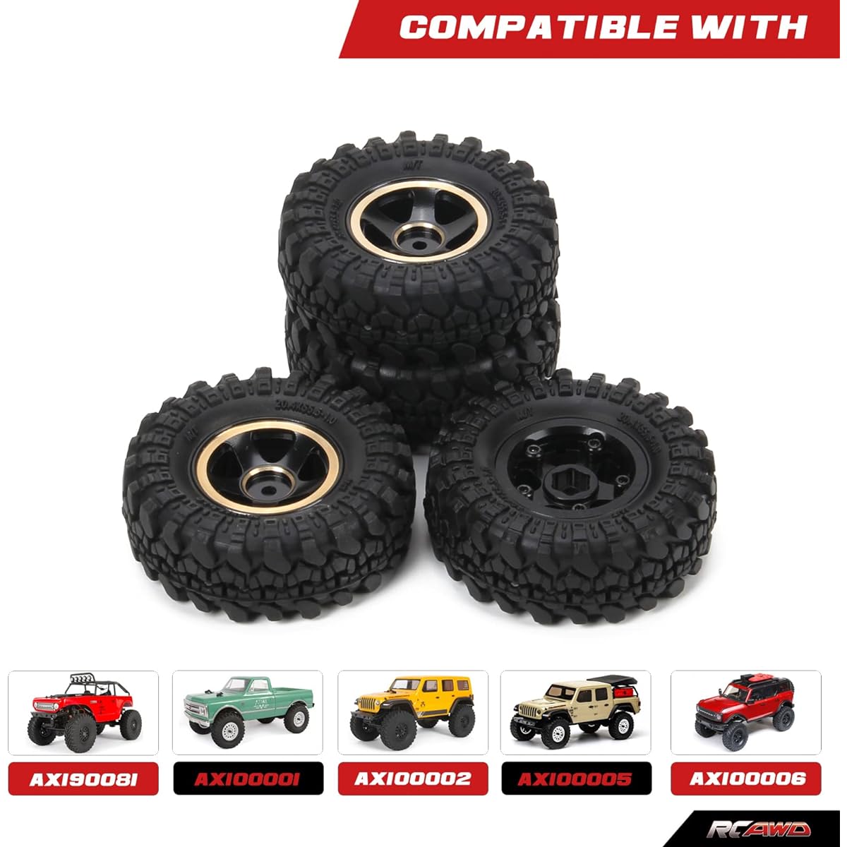 RCAWD Brass 1.0 Beadlock Wheel Rim Tire Counterweight for Axial SCX24 Series