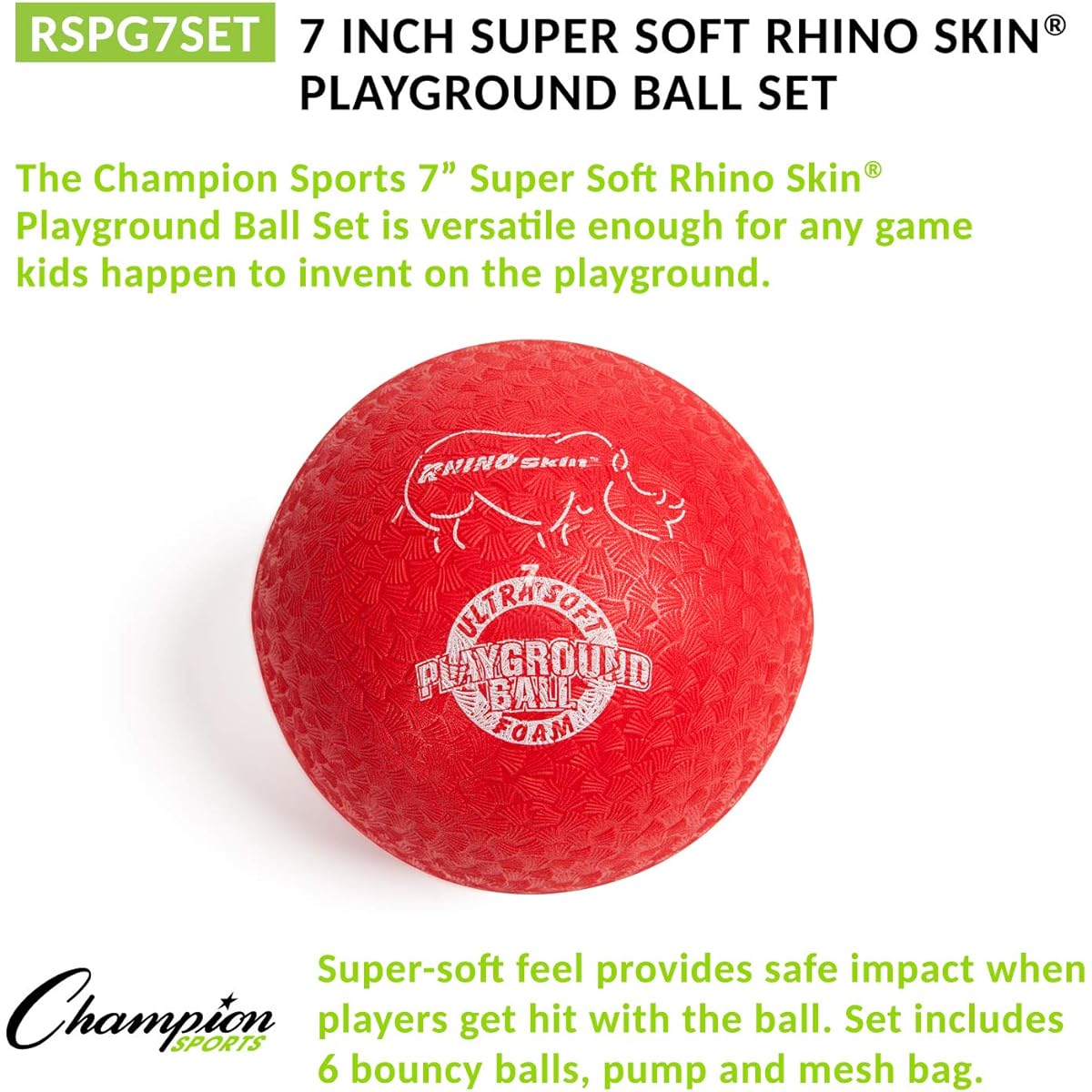 Champion Sports 7" Rhinoskin Soft Playground Ball Set