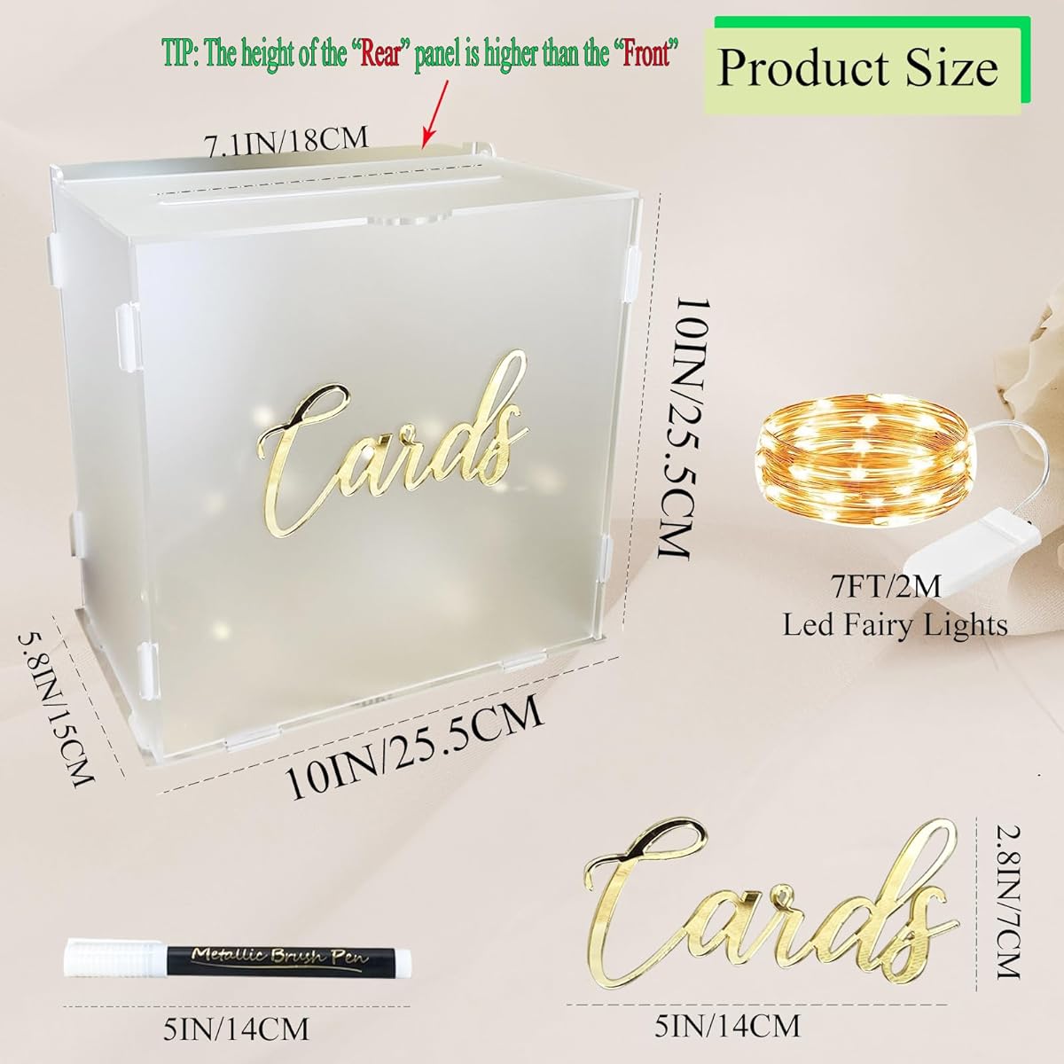 FCDECOR Frosted Acrylic Wedding Card Box with Lock DIY Gift Card Box for Wedding Reception String Lights and PE Wedding Envelope Money Card Box Party Graduation Baby Shower Birthday Decoration