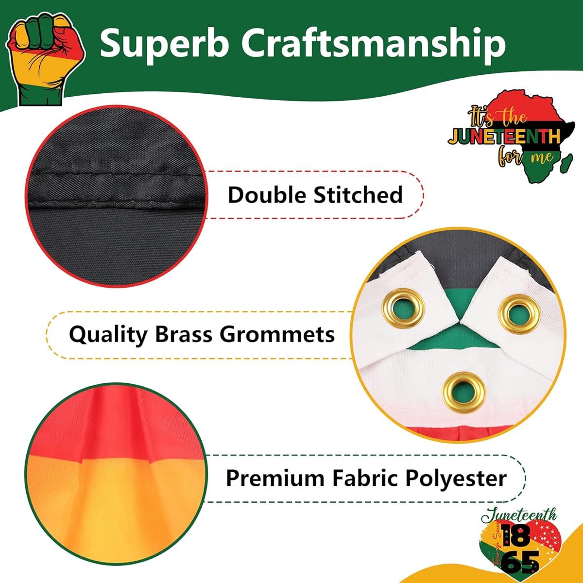 Arosche Juneteenth Bunting Fun Flags 1.5x3ft Banner African American Independence Day 1865 Freedom Black History Celebration June 19th Party Supplies for Home Balcony Decorations (4 Round)