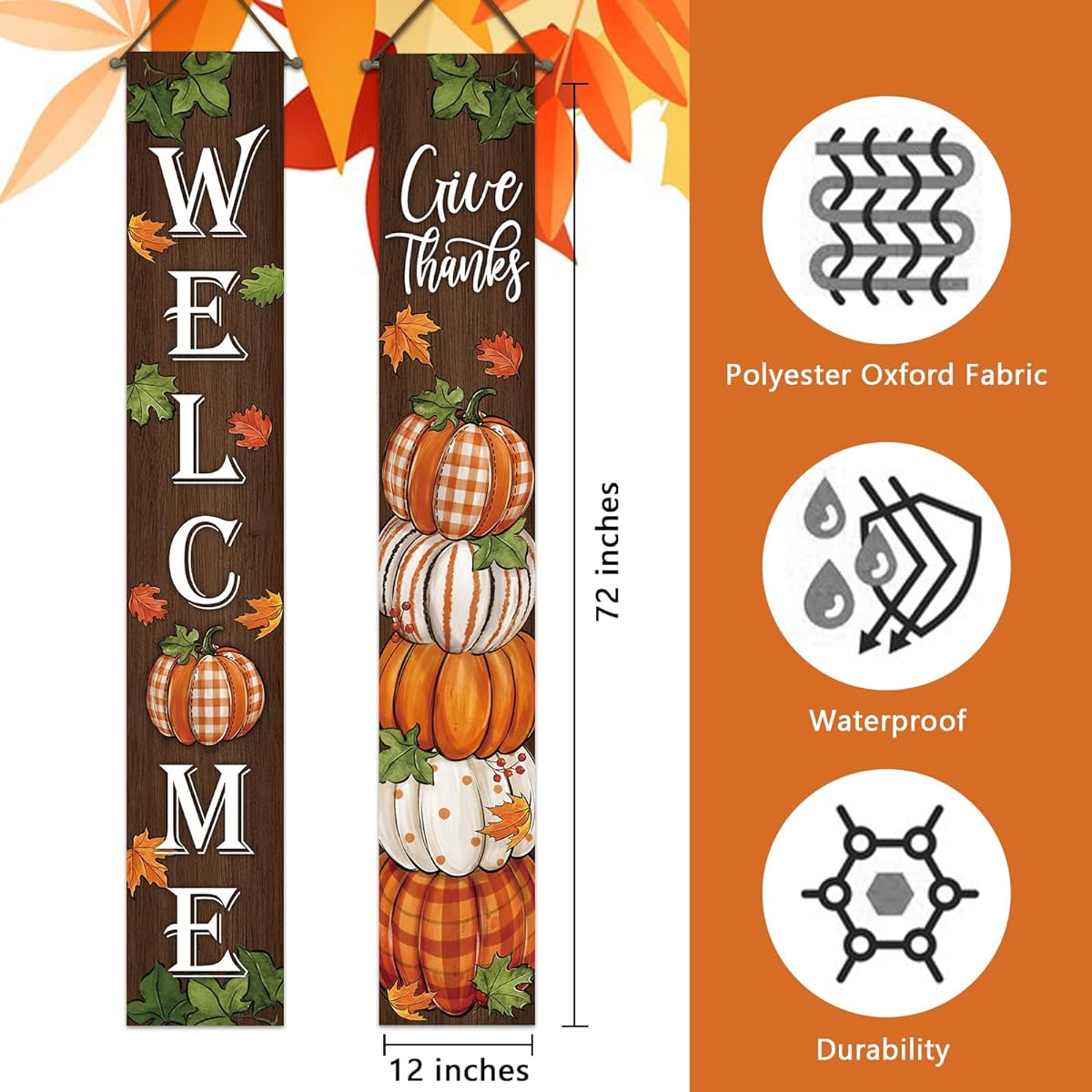 Deroro Thanksgiving Porch Banner Sign Fall Pumpkin Patch Maple Leaf Entrance Decor Hanging Welcome Banner Flag Fall Buffalo Plaid Farmhouse Decor Home Outdoor Garden Decor