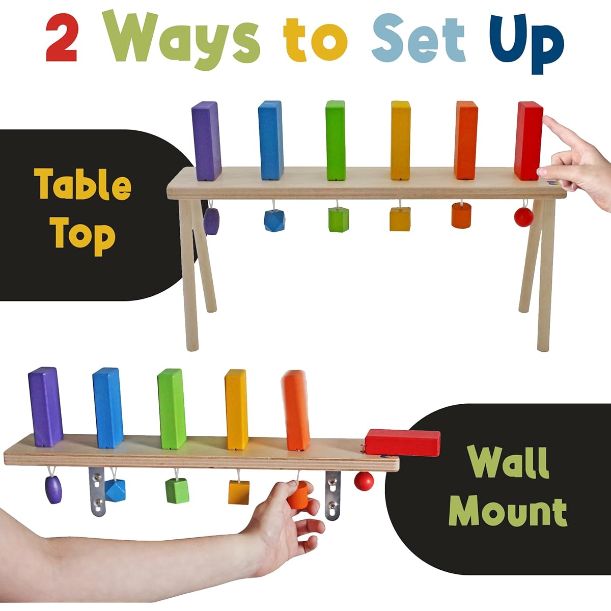 MEAVIA Wooden Domino Wall/Stand with Colorful Topping Domino Blocks for Kids