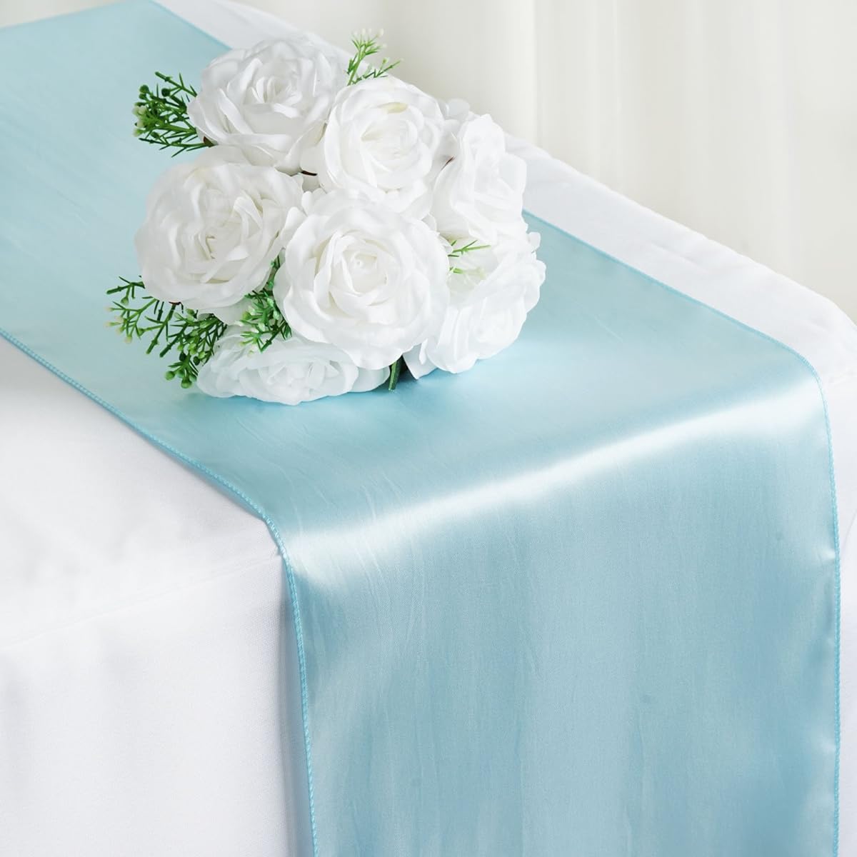 BalsaCircle 10 Pieces 12 x 108 Inch Light Blue Satin Table Runner Wedding Table Top Party Supplies Reception Linen Decor