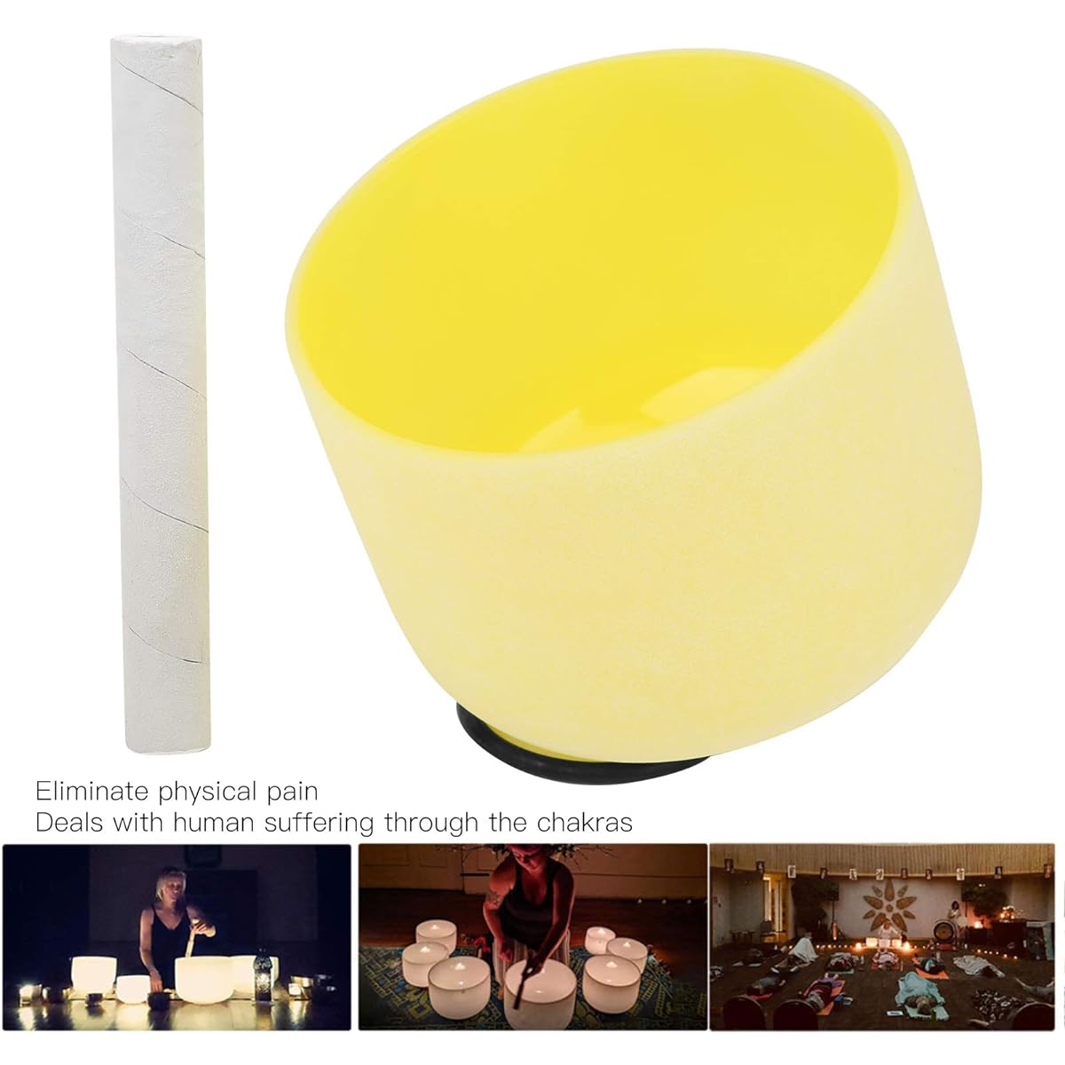 UPQRSG 8 Inch Singing Bowl, Crystal Singing Bowl with Frosted Quartz Crystals to Cleanse the Mind, Multifunctional Beautiful Singing Crystal Singing Pyramid for Healing (Yellow)