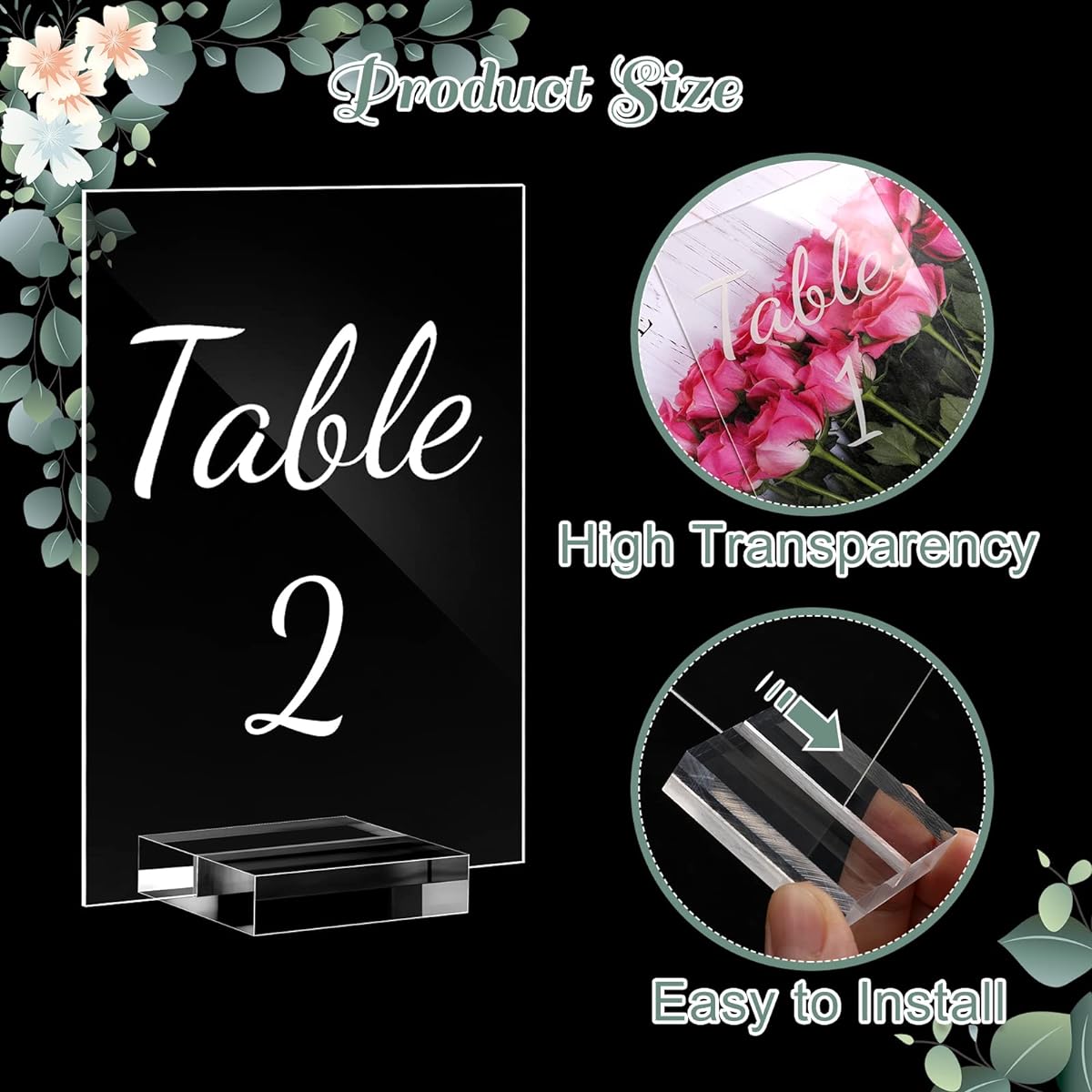 Acrylic Wedding Table Numbers 1-40 Clear Wedding Table Stands Number Print Calligraphy Table Number Holders 4 x 6 Inch Acrylic Table Signs Wedding Reception Centerpieces Decorations Pack of 40