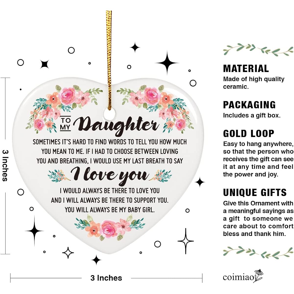 Daughter Ornament Keepsake Gifts from Mom and Dad I Would Always There to Love You, Birthday Graduation Christmas Sign Plaque Gifts for Daughter from Parents, Daughter Gift Ideas