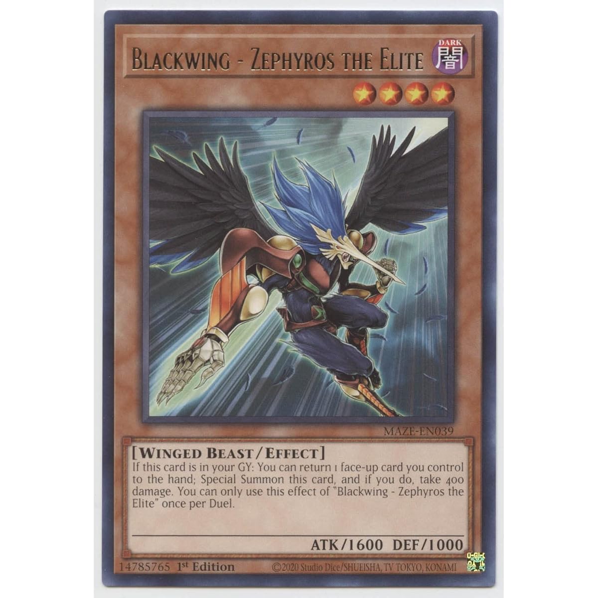 Blackwing - Zephyros the Elite - MAZE-EN039 - Rare - 1st Edition.