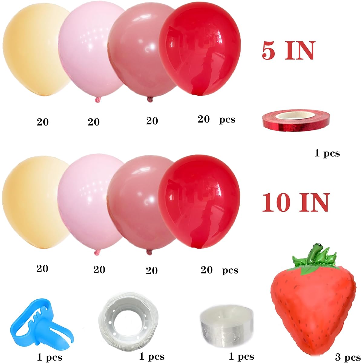 167pcs Strawberry Balloon Garland Arch Kit Red and Different Pink Balloons Strawberry Foil Balloons for Girl Baby Shower 1st Birthday Party Supplies