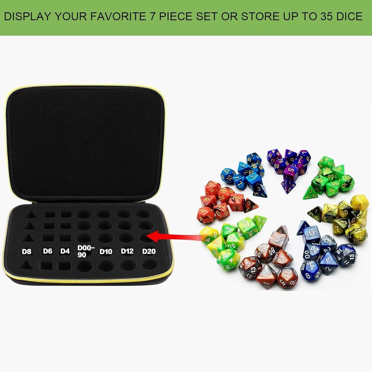 Dice Case Holder Box Tray Compatible with DND Dice Sets for Role Playing Games Dungeons & Dragons Display Your Favorite 7 Piece Set or Store up to 35 Dice - Black, Black, Compatible.