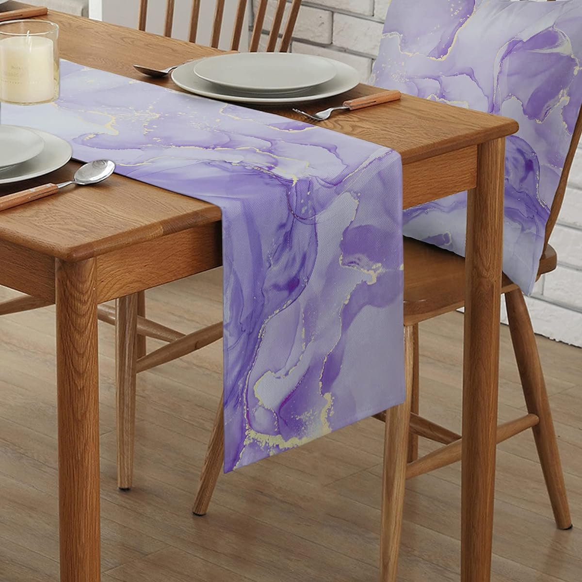 LBDecor Table Runner 90" Long Blurred Lavender Purple Cotton Polyester Blend Dining Table Runner for Indoor Outdoor Parties Coffee Table Christmas Events Wedding Marble Texture Home Decoration