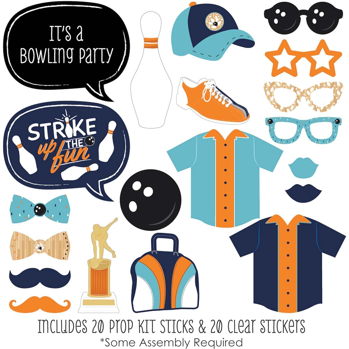 Big Dot of Happiness Strike Up The Fun Bowling Birthday Party Baby Shower Photo Booth Props Kit 20 Pieces