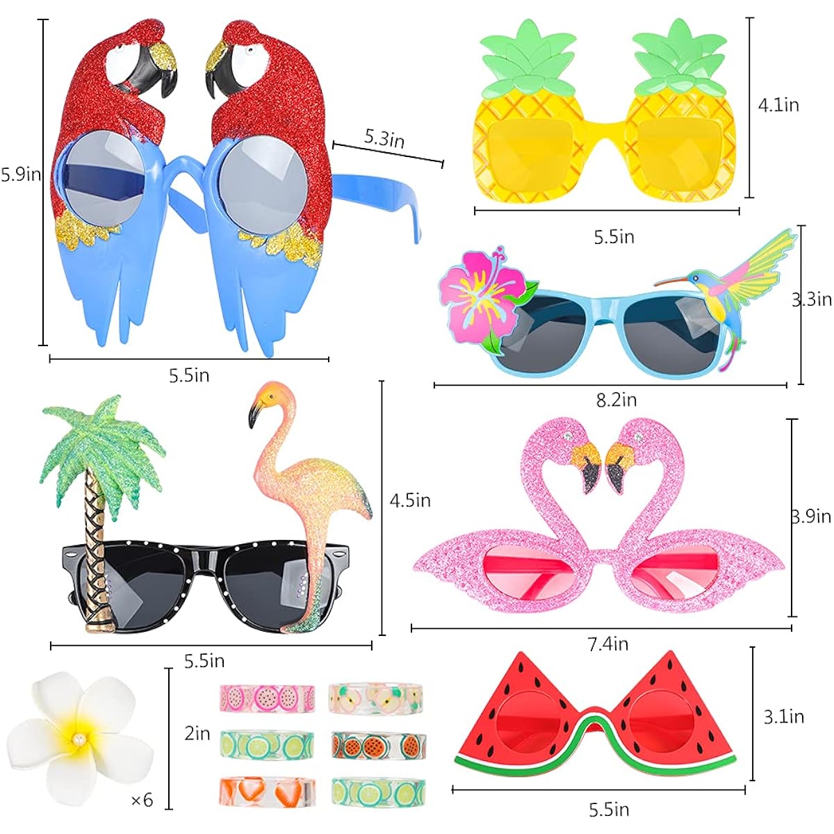 18 Pieces Luau Party Sunglasses Favors Set - Hawaiian Glasses Rings Hair Clips Barrettes Tropical Dress Props Summer Pool Theme Kids Party Supplies Beach Party Favors Toys Birthday Gifts Souvenirs Bag Stuffing