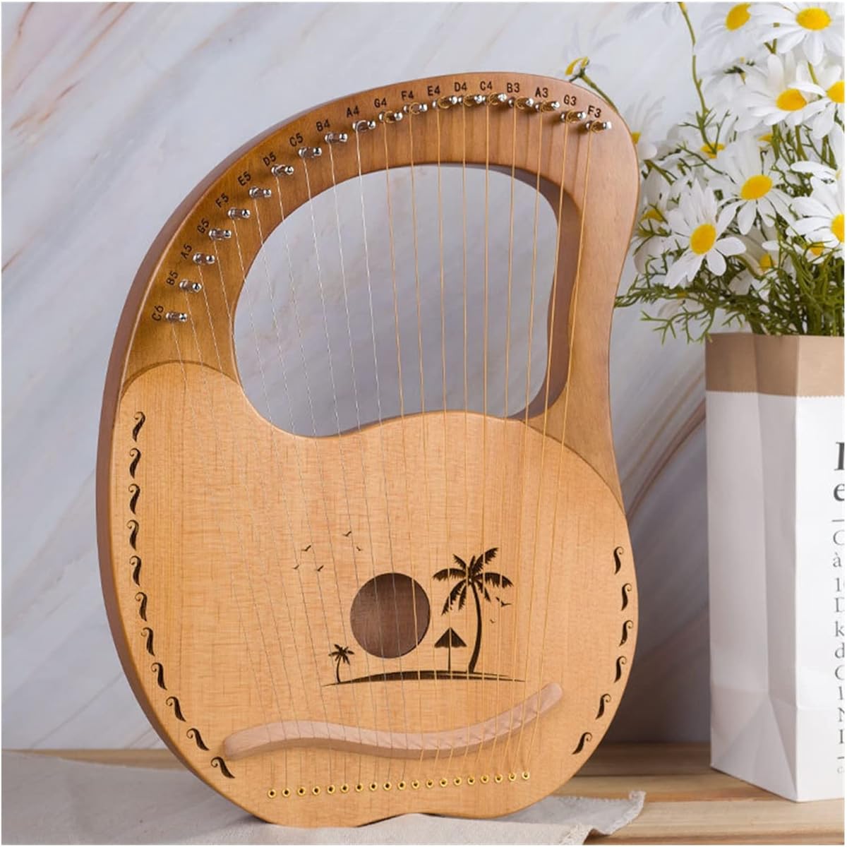WowZza Solid Wood 19 String Lyre Portable Lyre 19 String Lyre Beginner Easy to Learn Instrument Lyre Harp for Beginners/1