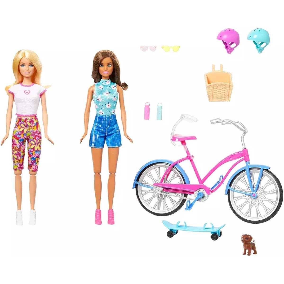 Barbie Bicycle and Skateboard Summer Set - 2 dolls, puppy, skateboard