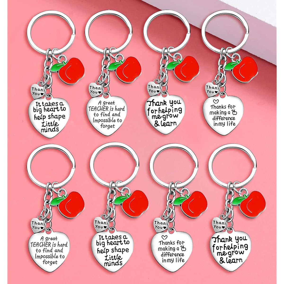 Nzztont Teacher Appreciation Gifts, Teacher Keychains, Teacher Appreciation Gifts for Women Men, Birthday Valentine's Day, Teacher Gifts from Students, 8 Pieces, Silver, One Size