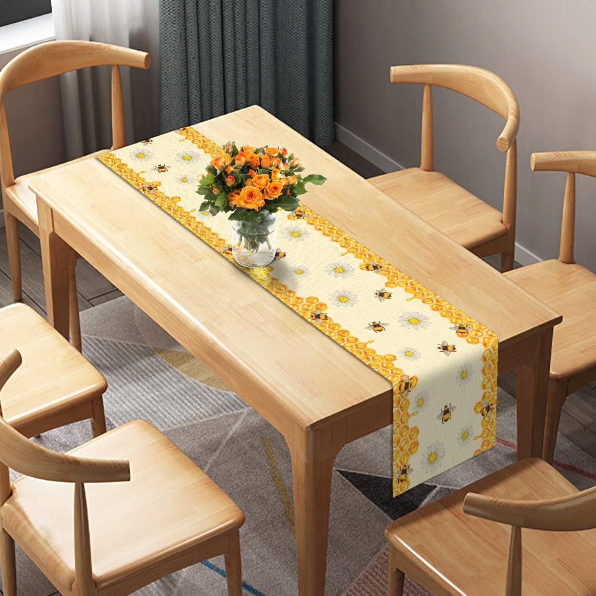 Linen Bee Daisy Table Runner Rustic Home Farmhouse Table Cover for Boys Girls Birthday Party Indoor Outdoor Decor Home Kitchen Dining Room Decor 13 x 72 Inch