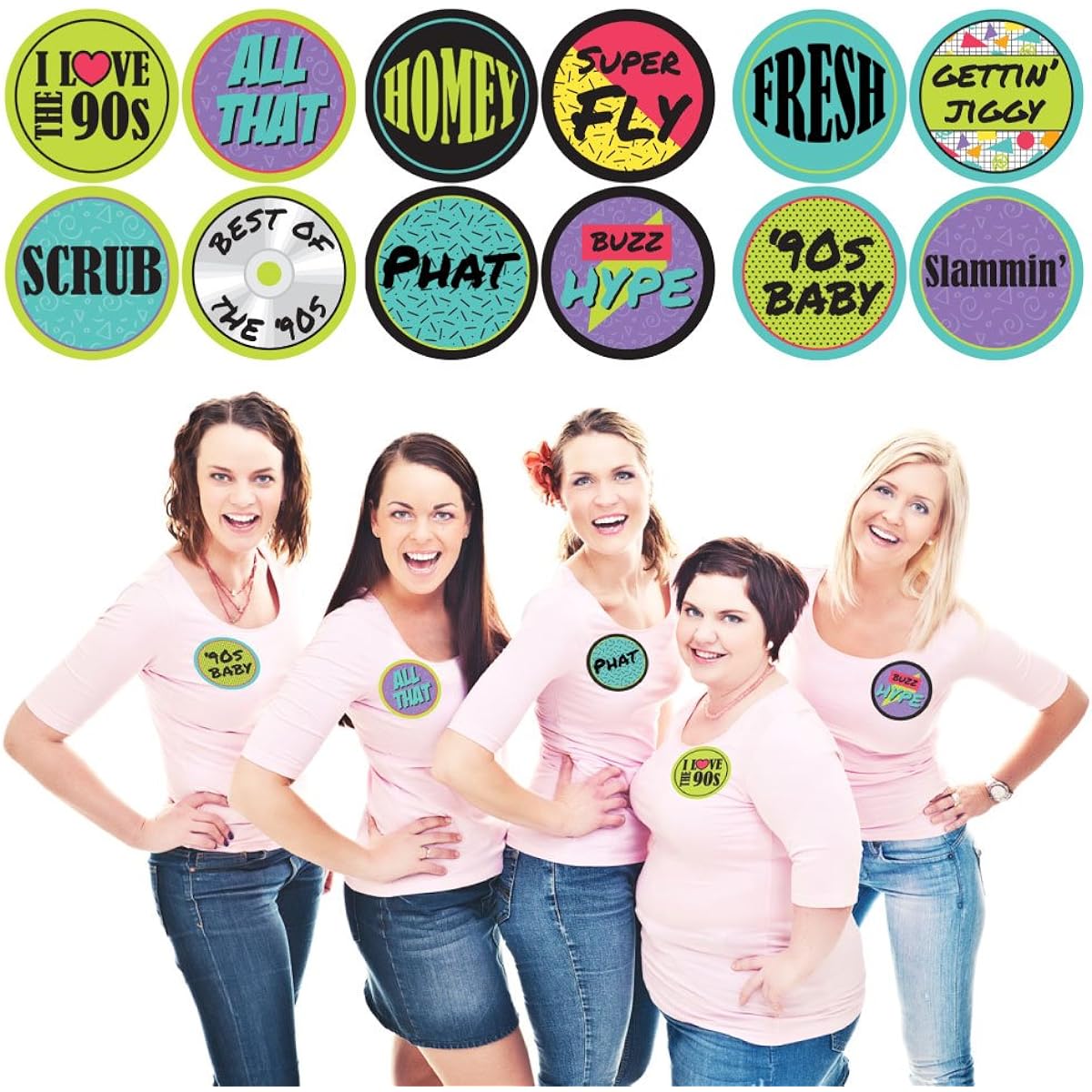 90's Throwback - 1990's Party Funny Name Tags - Set of 12 Party Badge Stickers