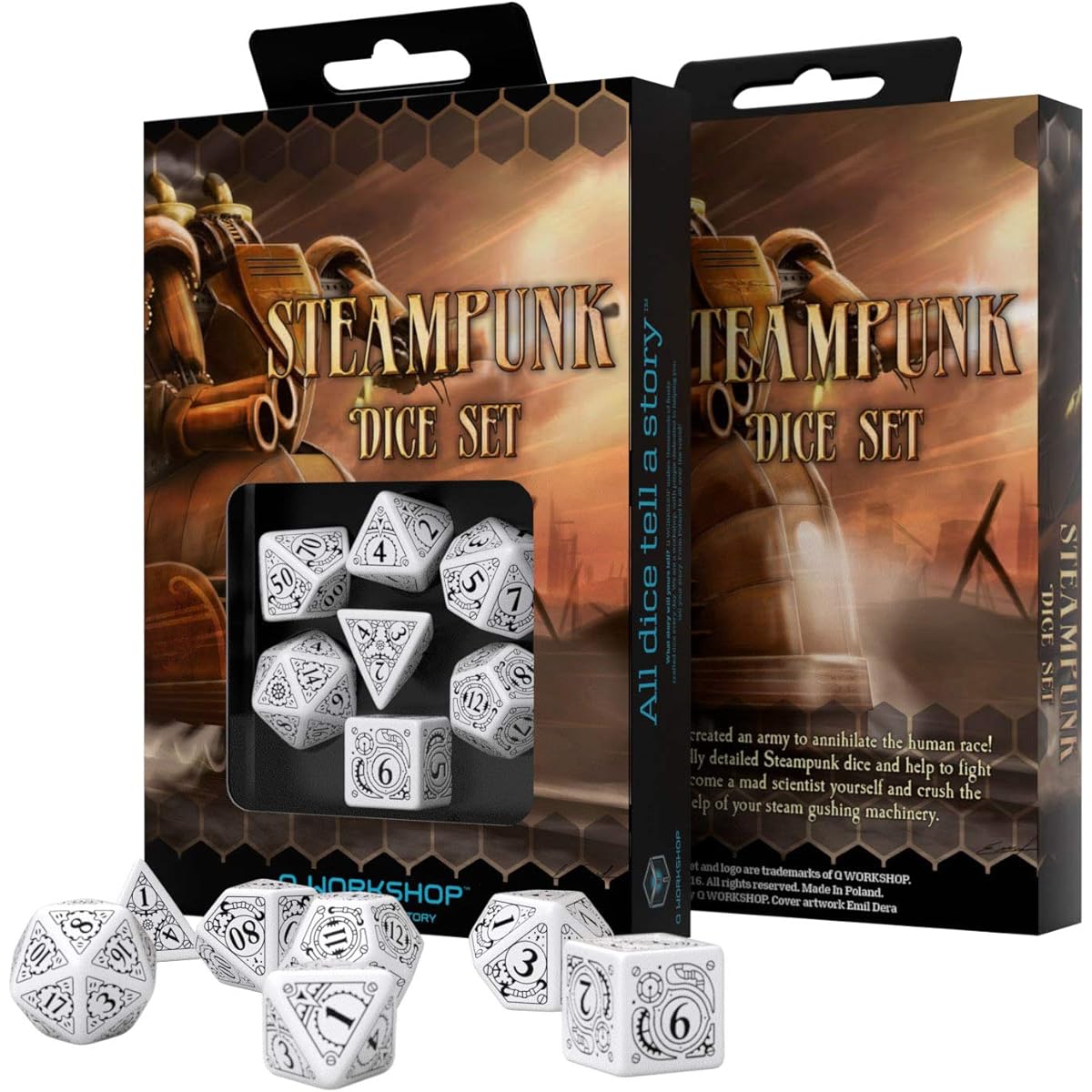 Steampunk Dice White & black 7 Set