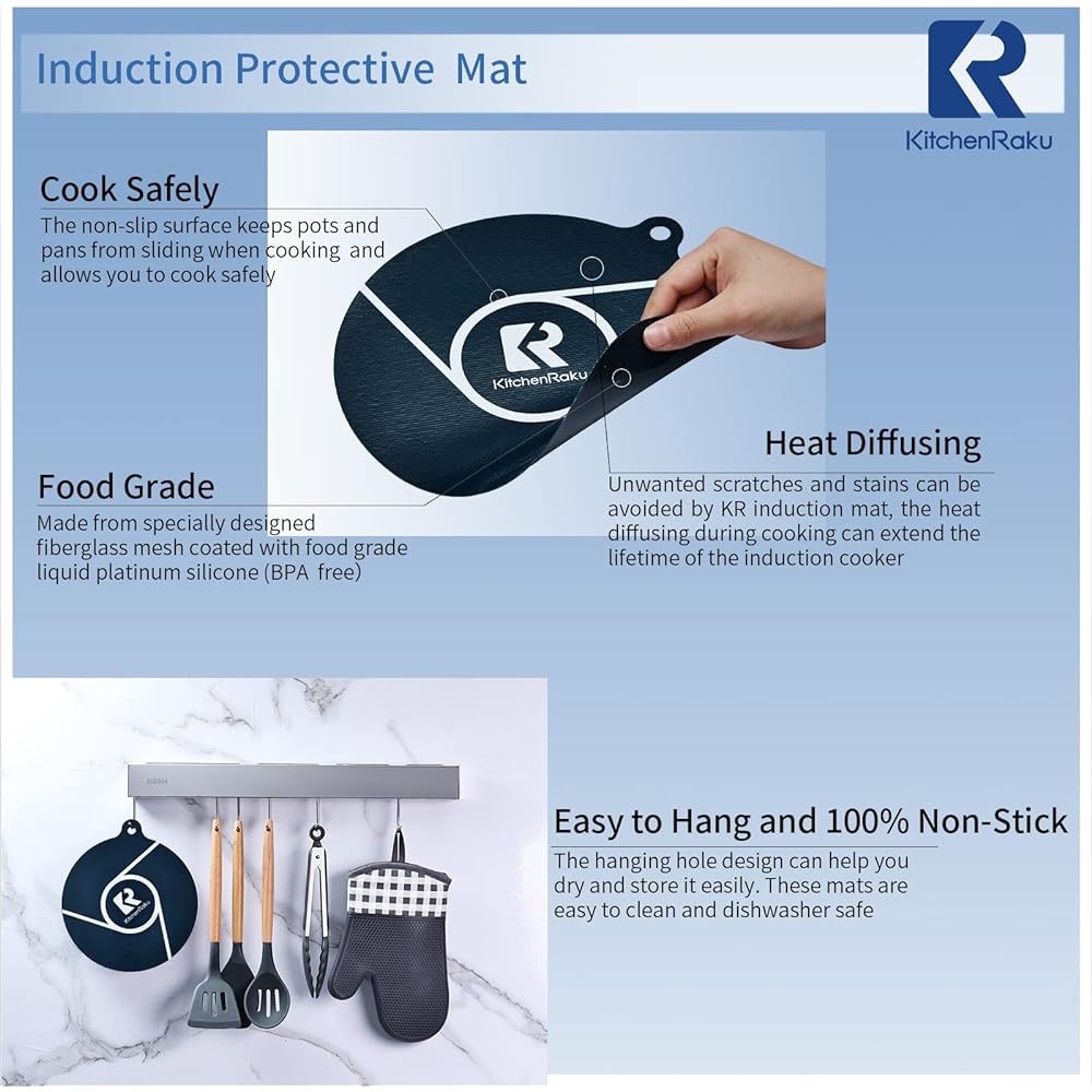KitchenRaku IH Cooktop Protector Mat Silicone IH Cooktop Cover Mat (Magnetic) Gas Table Scratch Protector for IH Cooktop (7.9 inch Navy Blue)
