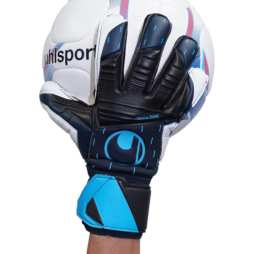 uhlsport Match Soccer GK Keeper Gloves Speed Contact Super Soft 1011282 01 Navy x Black x Flow Blue