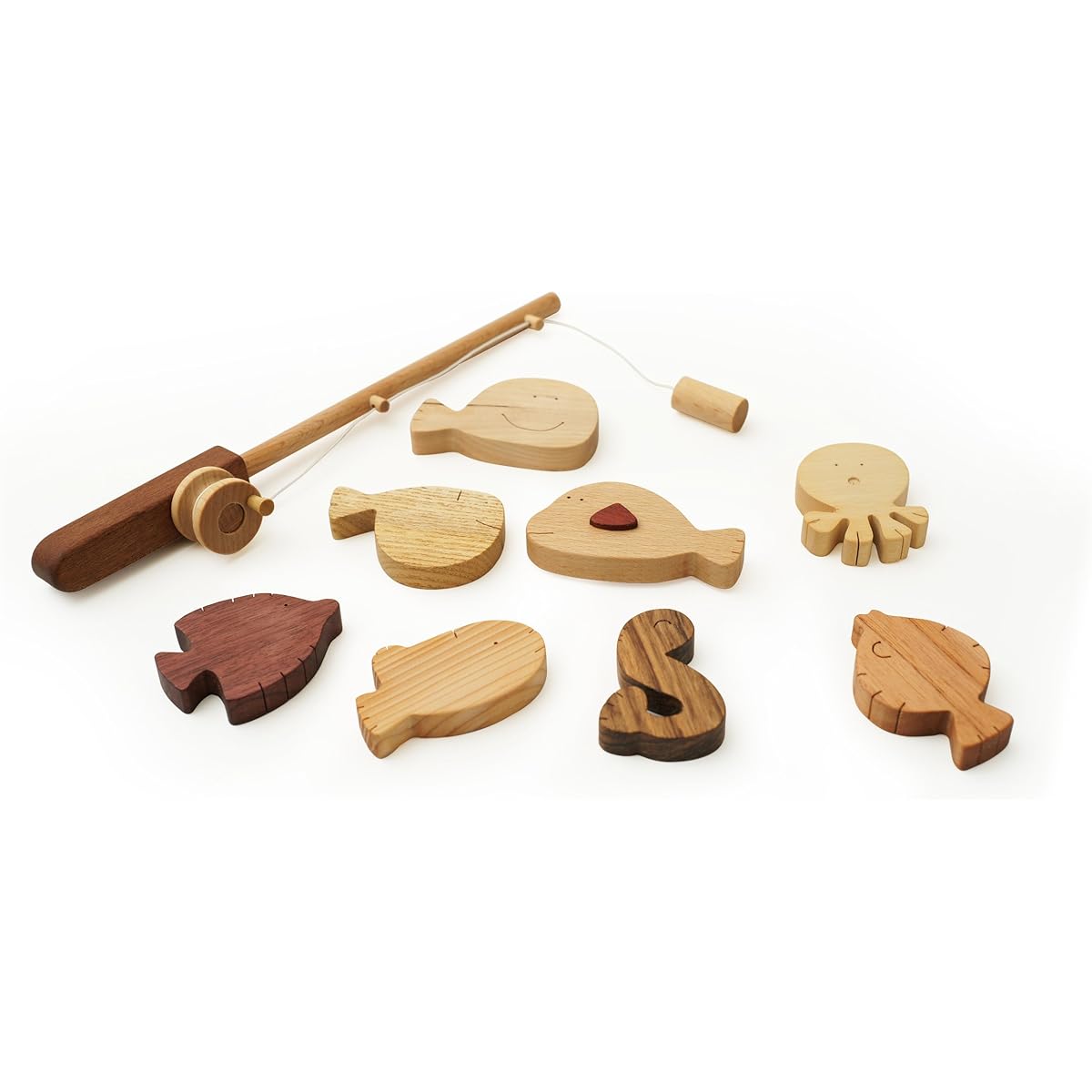 Spsoli Wooden Toy Fishing Play Set with Magnet Fishing Rod & 8 Fish ch-01