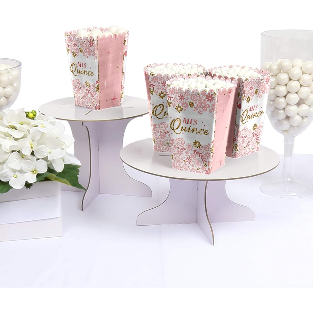 Mis Quince Anos - Quinceanera Sweet 15th Birthday Party Favor Popcorn Treat Boxes - Set of 12