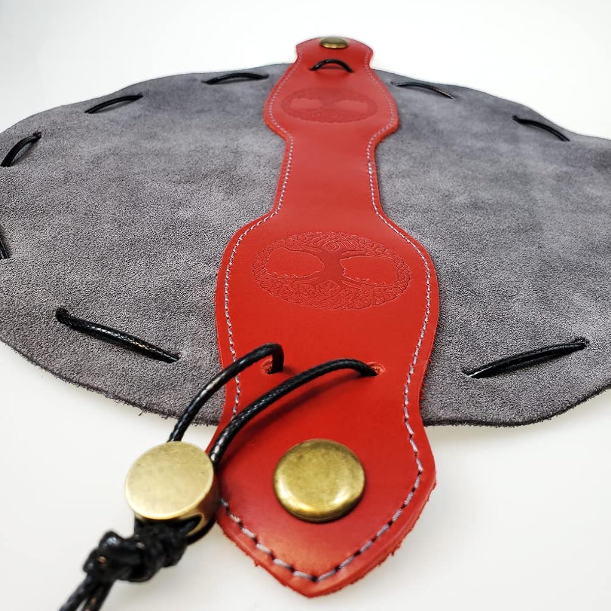 Rollooo Red & Gray Celtic Tree DND Gift Dice Bag - Tray with Drawstring & Buttons Genuine Leather Dice Pouch Storage Bag for D&D Dice Jewelry Coins Small Accessories