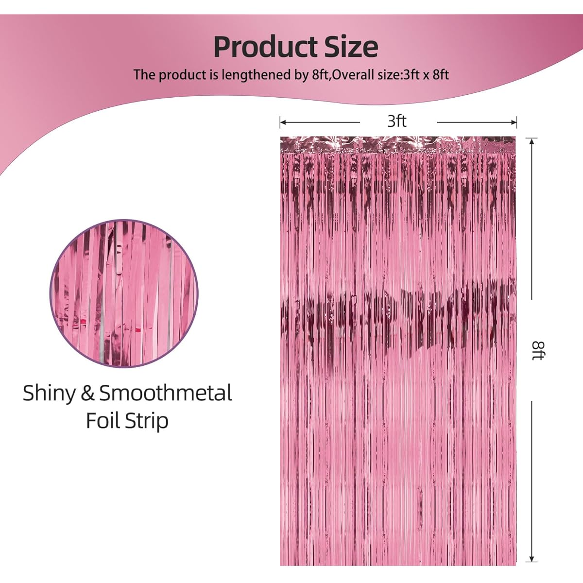 2 Pack 3ft x 8ft Foil Fringe Backdrop Metallic Tinsel Foil Fringe Curtains Party Streamer Background for Baby Shower Birthday Holiday Celebration Party Decorations (Pink)