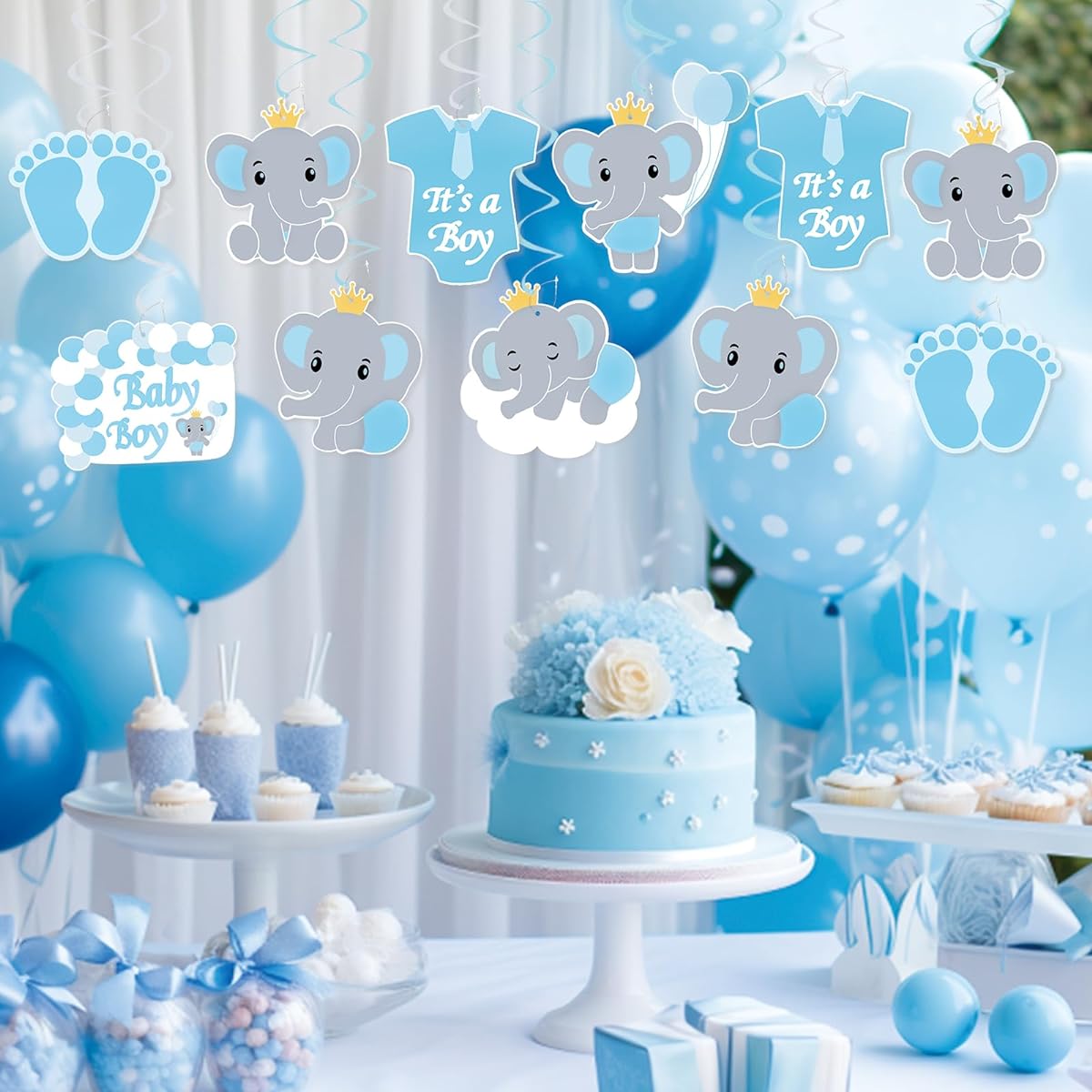 20pcs Elephant Baby Shower Decorations Boys Baby Boy Shower Decorations First Birthday Decorations Boys Party Decorations Elephant Kids Birthday Party Supplies Baby Boy Shower Decorations