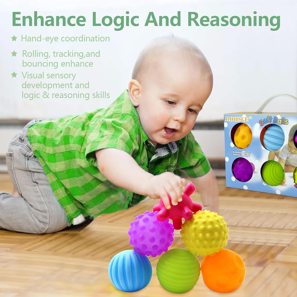 DikDok Sensory Balls 10 Pack for Babies 6-12 Months Baby Toy Balls for Toddlers Infants Small Massager Soft Textured Multi Ball Set