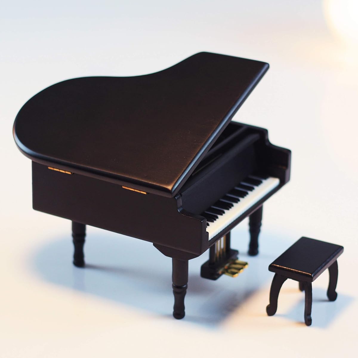 ANGEL MELODY Wooden Piano Music Box with Bench Mechanism Wind-up Music Box Birthday Christmas Wife Baby Child Daughter Boy Girl (Black)