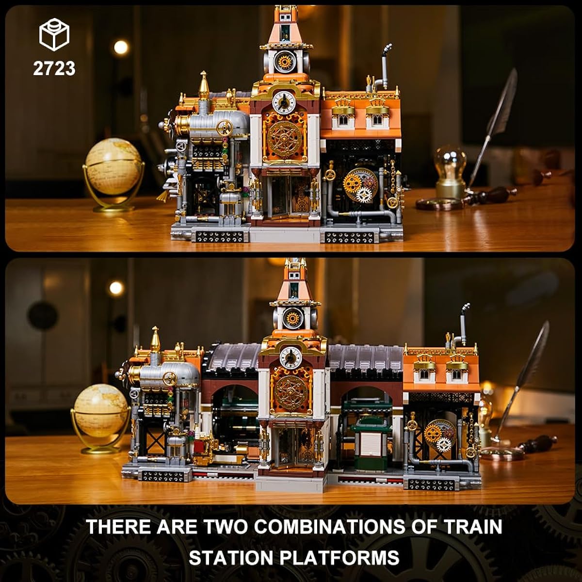 PANTASY Steam Punk Train Station Architecture Building Set, Steampunk Railway Station Building-Bricks Set, Retro-Futuristic Architectural Wonder Adult Construction Building Kit for Adults and Teen